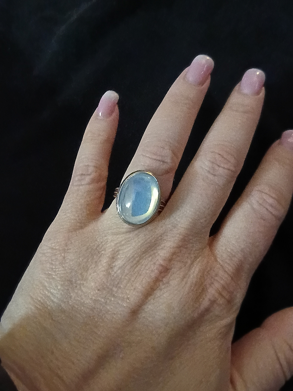 Silver Blue Chalcedony Oval Ring - Elegant Women's Jewelry